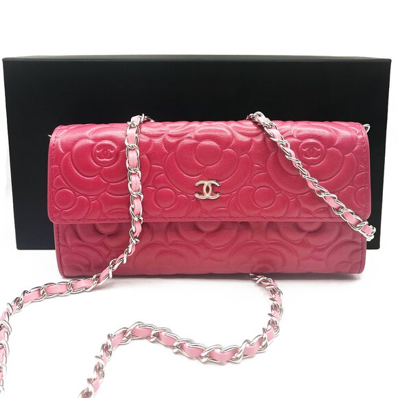 CHANEL Handbags - CHANEL CC Camellia Lambskin Quilted Flap Bag Wallet Chain Pink Purse